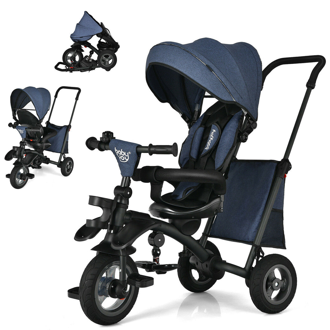 Gymax 7-In-1 Kids Baby Tricycle Folding Steer Stroller w/ Rotatable Seat
