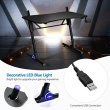 Load image into Gallery viewer, Gymax Gaming Computer Desk Height Adjustable w/ LED Light &amp; Gaming Handle Rack
