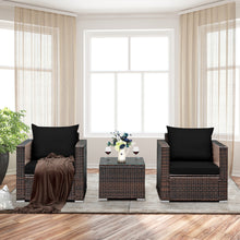 Load image into Gallery viewer, Gymax 3PCS Rattan Patio Outdoor Conversation Furniture Set w/ Black Cushions
