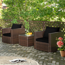 Load image into Gallery viewer, Gymax 3PCS Rattan Patio Outdoor Conversation Furniture Set w/ Black Cushions
