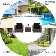 Load image into Gallery viewer, Gymax 3PCS Rattan Patio Outdoor Conversation Furniture Set w/ Black Cushions
