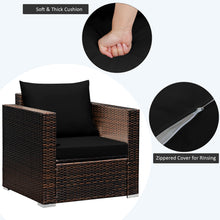 Load image into Gallery viewer, Gymax 3PCS Rattan Patio Outdoor Conversation Furniture Set w/ Black Cushions
