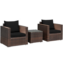 Load image into Gallery viewer, Gymax 3PCS Rattan Patio Outdoor Conversation Furniture Set w/ Black Cushions
