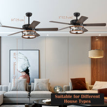 Load image into Gallery viewer, Gymax 52'' Retro Ceiling Fan Lamp w/Glass Shade Reversible Blade Remote Control

