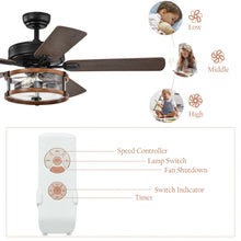 Load image into Gallery viewer, Gymax 52'' Retro Ceiling Fan Lamp w/Glass Shade Reversible Blade Remote Control
