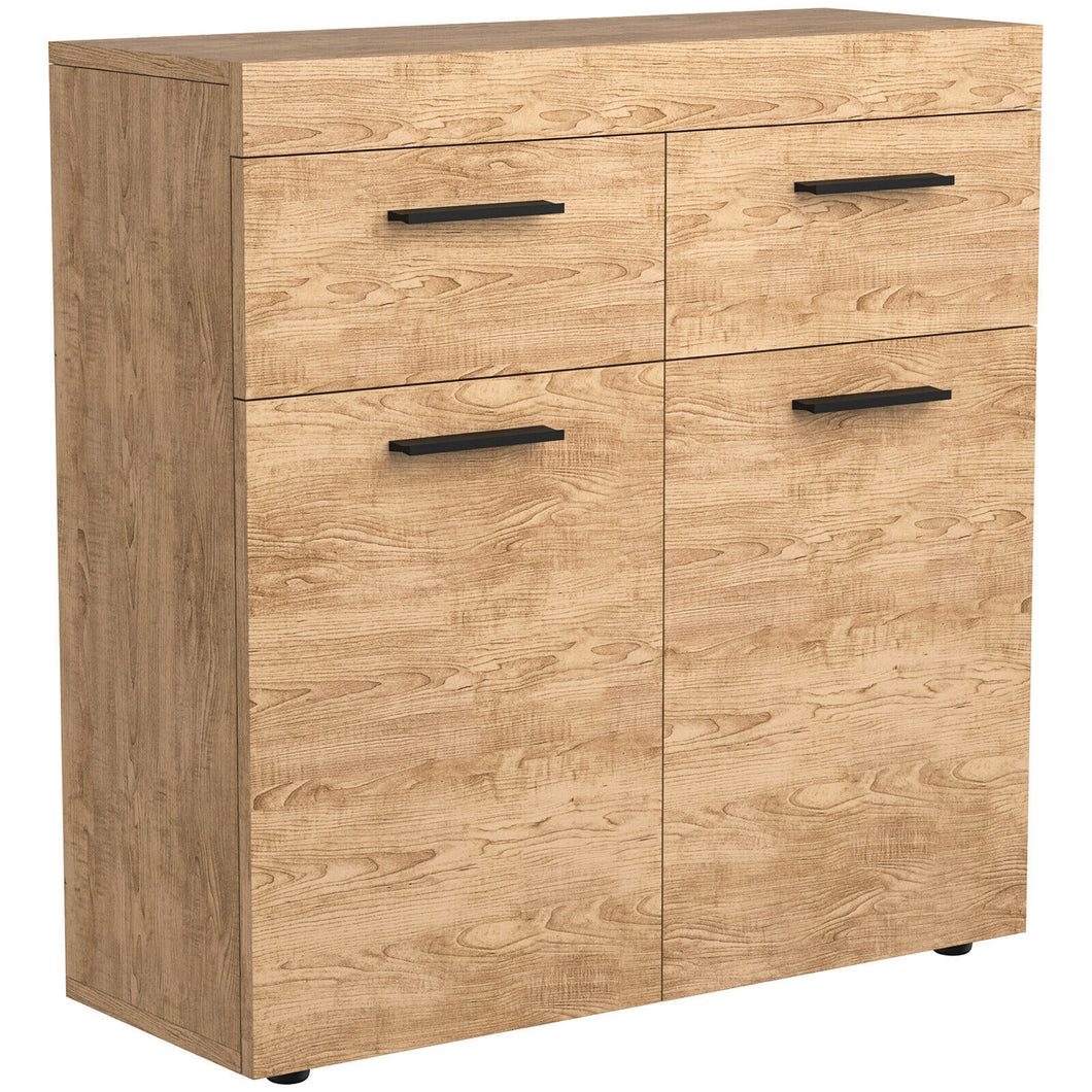 Gymax Free Standing Storage Cabinet Floor Cabinet w/ 2 Drawers Doors & Shelves
