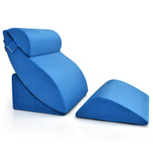 Load image into Gallery viewer, Gymax 4 PCS Bed Wedge Pillow Incline Head Support Rest Memory Foam Blue
