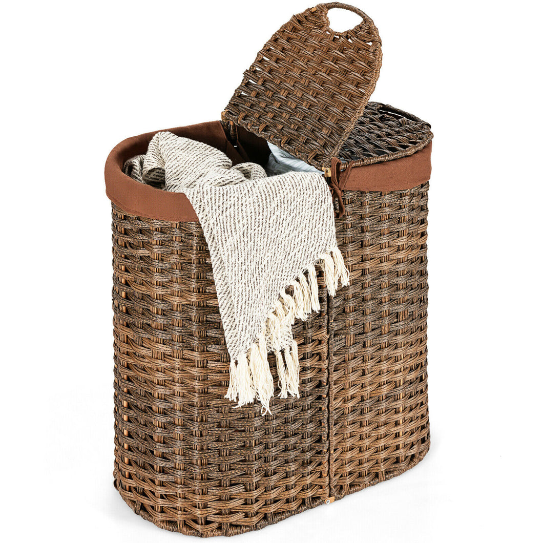 Gymax Handwoven Laundry Hamper Laundry Basket w/2 Removable Liner Bags