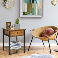 Load image into Gallery viewer, Gymax Industrial End Side Table Nightstand with Drawer Shelf Rustic Brown
