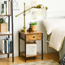 Load image into Gallery viewer, Gymax Industrial End Side Table Nightstand with Drawer Shelf Rustic Brown
