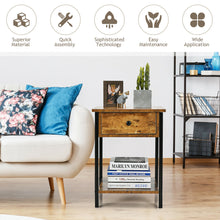 Load image into Gallery viewer, Gymax Industrial End Side Table Nightstand with Drawer Shelf Rustic Brown
