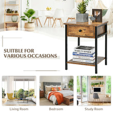 Load image into Gallery viewer, Gymax Industrial End Side Table Nightstand with Drawer Shelf Rustic Brown
