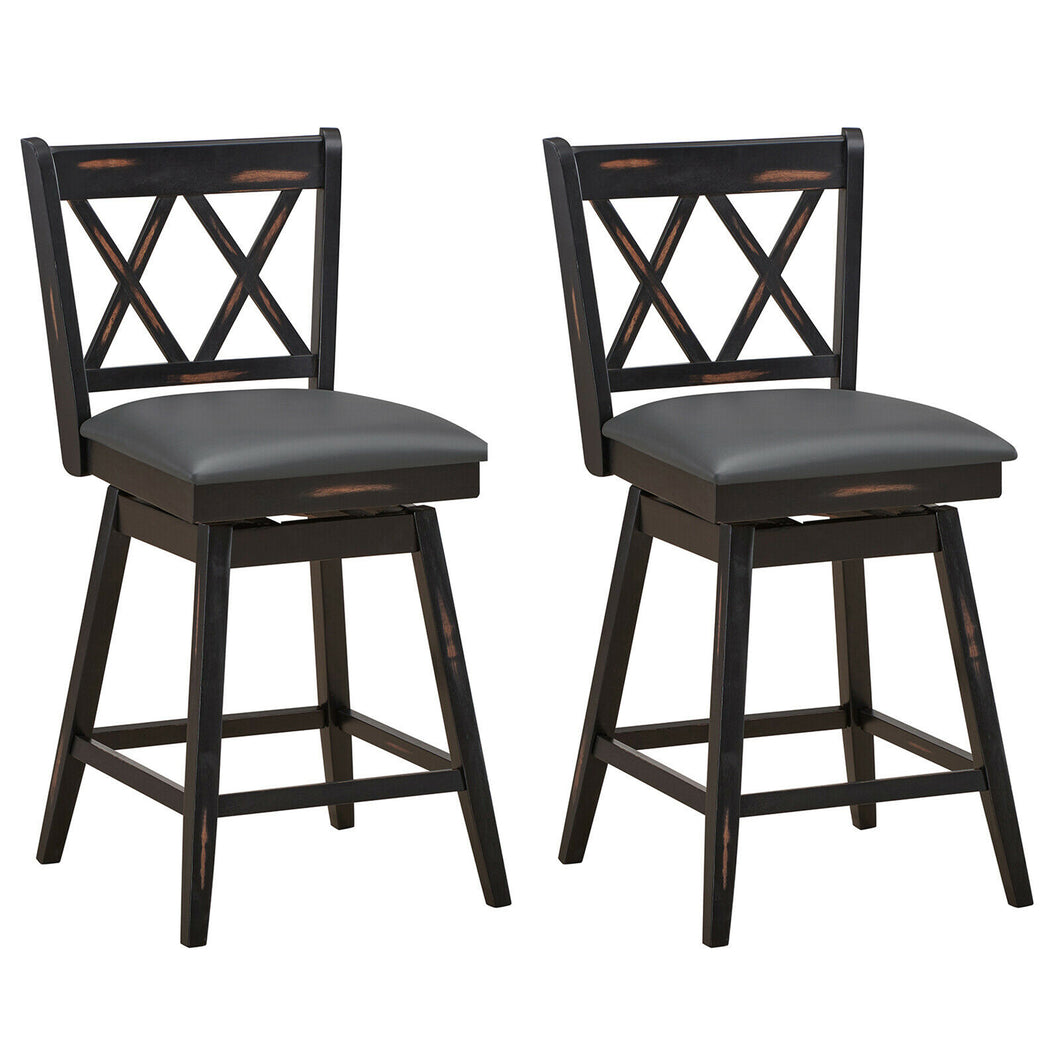 Gymax Set of 2 Barstools Swivel Counter Height Chairs w/Rubber Wood Legs