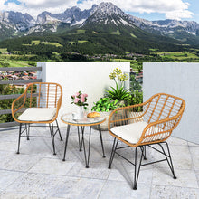 Load image into Gallery viewer, Gymax 3PCS Rattan Patio Bistro Set Conversation Furniture Set w/ Cushions
