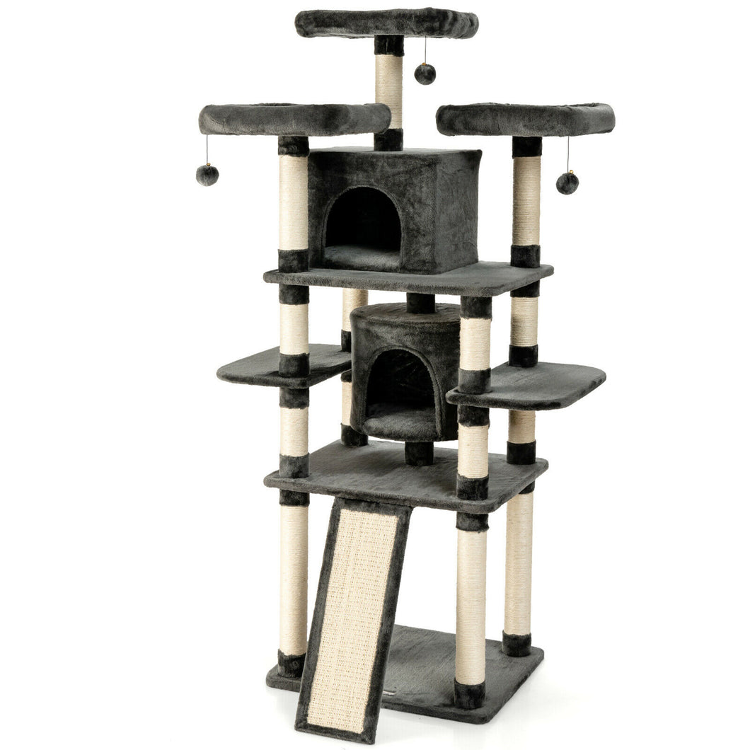 Gymax 67'' Multi-Level Cat Tree w/ Cozy Perches Kittens Play House
