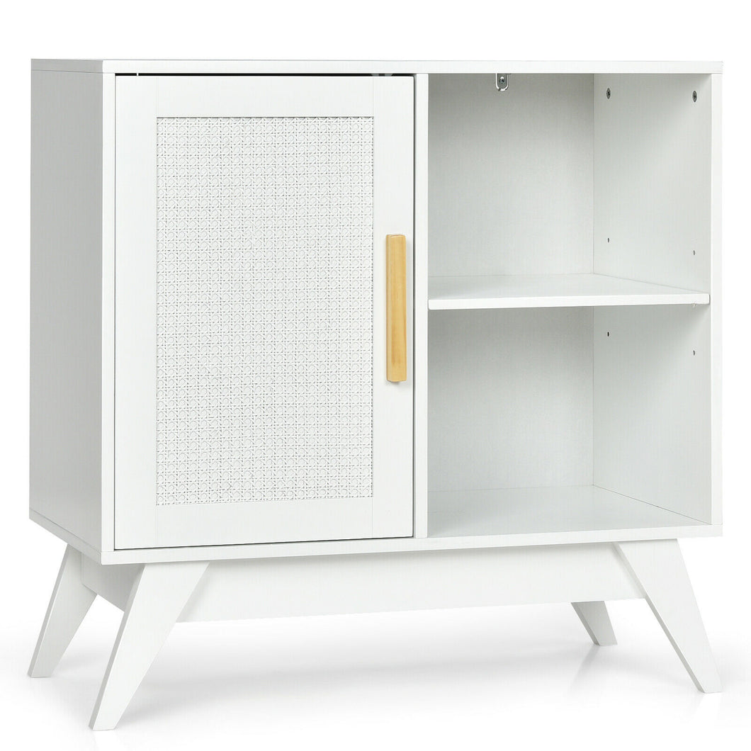 Gymax Storage Cabinet Free Standing w/Adjustable Shelves Weaved Door White