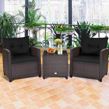 Load image into Gallery viewer, Gymax 3PCS Outdoor Patio Rattan Conversation Set Garden Yard w/ Black Cushions
