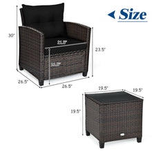 Load image into Gallery viewer, Gymax 3PCS Outdoor Patio Rattan Conversation Set Garden Yard w/ Black Cushions
