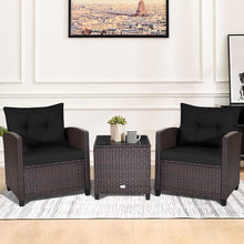 Load image into Gallery viewer, Gymax 3PCS Outdoor Patio Rattan Conversation Set Garden Yard w/ Black Cushions
