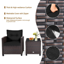 Load image into Gallery viewer, Gymax 3PCS Outdoor Patio Rattan Conversation Set Garden Yard w/ Black Cushions
