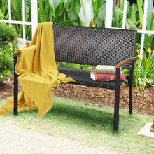 Load image into Gallery viewer, Gymax Set of 2 Patio Wicker Bench All Weather Rattan Chair Loveseat w/ Acacia Armrest
