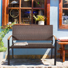 Load image into Gallery viewer, Gymax Set of 2 Patio Wicker Bench All Weather Rattan Chair Loveseat w/ Acacia Armrest
