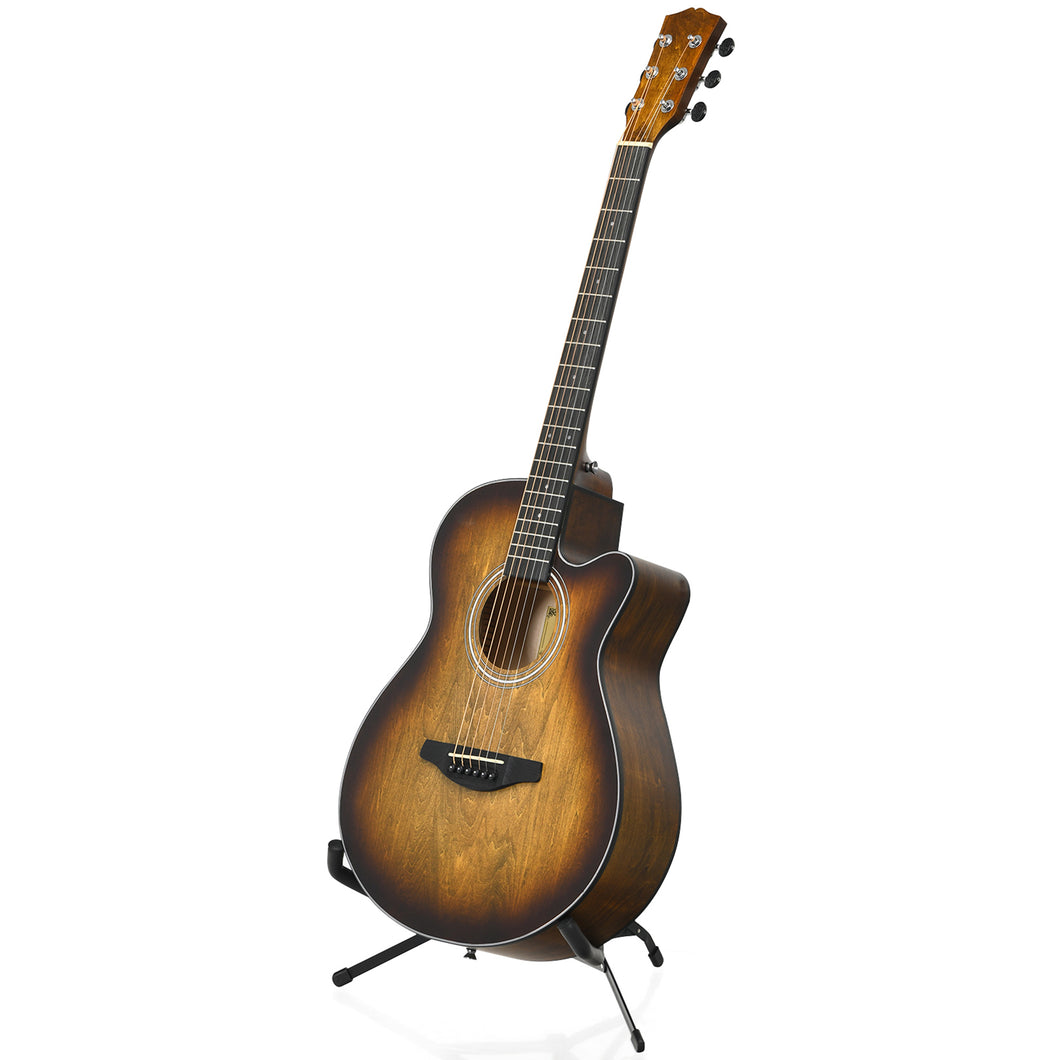 Gymax 40-inch Full Size Acoustic Guitar Kit 6 String Cutaway Folk Guitar Bundle