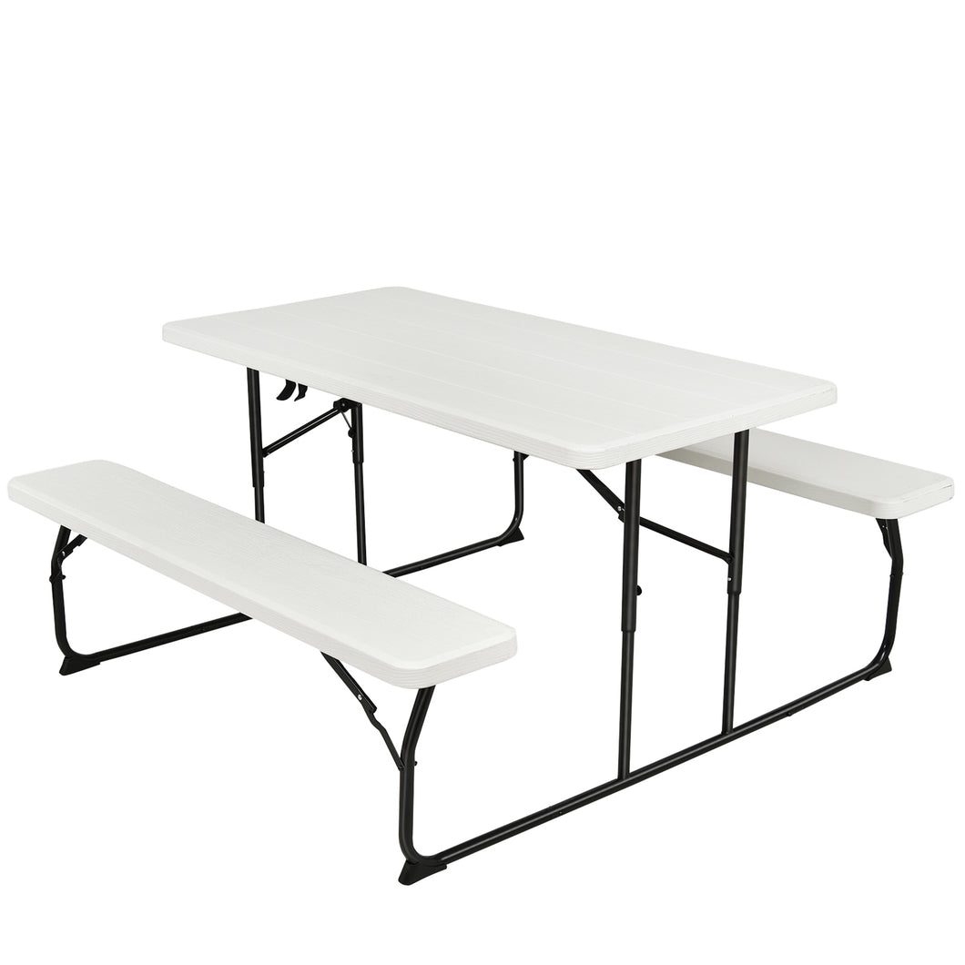 Gymax Folding Picnic Table & Bench Set for Camping BBQ w/ Steel Frame