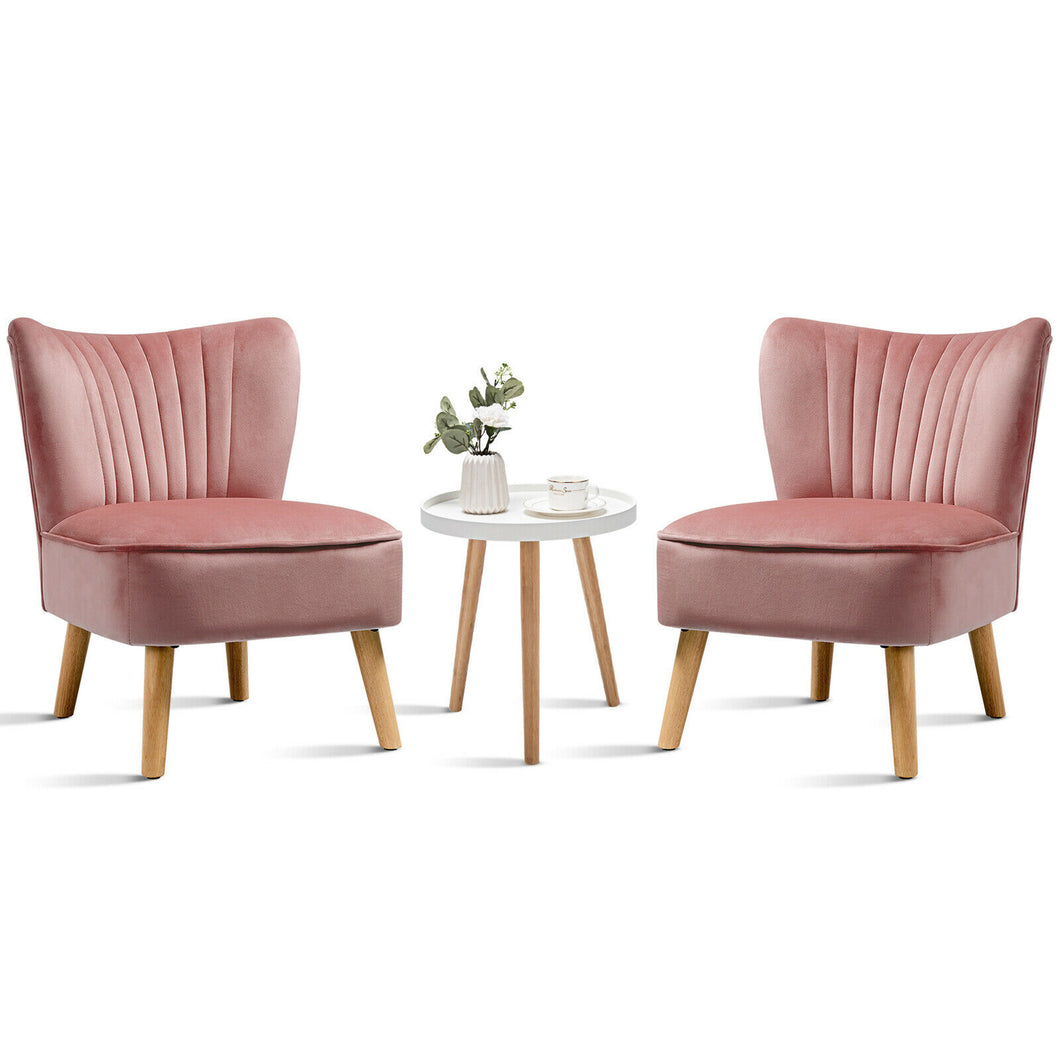 Gymax 3pcs Accent Chair & End Table Set 2pcs Armless Velvet Sofa & Round Table