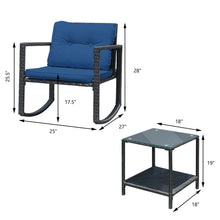 Load image into Gallery viewer, Gymax 3PCS Rattan Rocking Chair Table Set Patio Furniture Set w/ Navy Cushions
