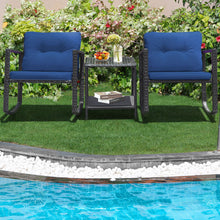 Load image into Gallery viewer, Gymax 3PCS Rattan Rocking Chair Table Set Patio Furniture Set w/ Navy Cushions
