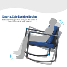 Load image into Gallery viewer, Gymax 3PCS Rattan Rocking Chair Table Set Patio Furniture Set w/ Navy Cushions
