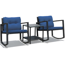 Load image into Gallery viewer, Gymax 3PCS Rattan Rocking Chair Table Set Patio Furniture Set w/ Navy Cushions
