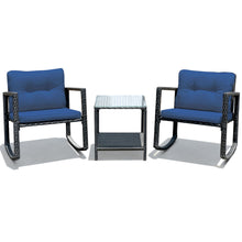 Load image into Gallery viewer, Gymax 3PCS Rattan Rocking Chair Table Set Patio Furniture Set w/ Navy Cushions
