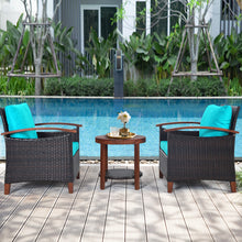 Load image into Gallery viewer, Gymax 3PCS Patio Wicker Rattan Conversation Set Outdoor Furniture Set w/ Turquoise Cushion
