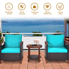 Load image into Gallery viewer, Gymax 3PCS Patio Wicker Rattan Conversation Set Outdoor Furniture Set w/ Turquoise Cushion
