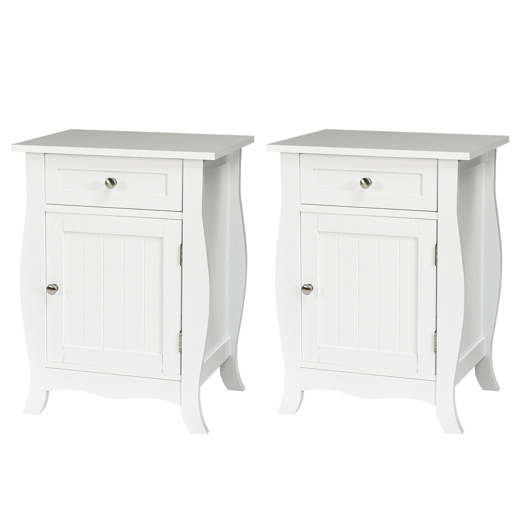 Gymax 2PCS Accent End Table with Drawer Storage Cabinet Nightstand White