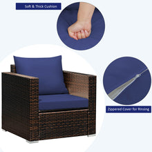 Load image into Gallery viewer, Gymax 3PCS Rattan Patio Outdoor Conversation Furniture Set w/ Navy Cushions
