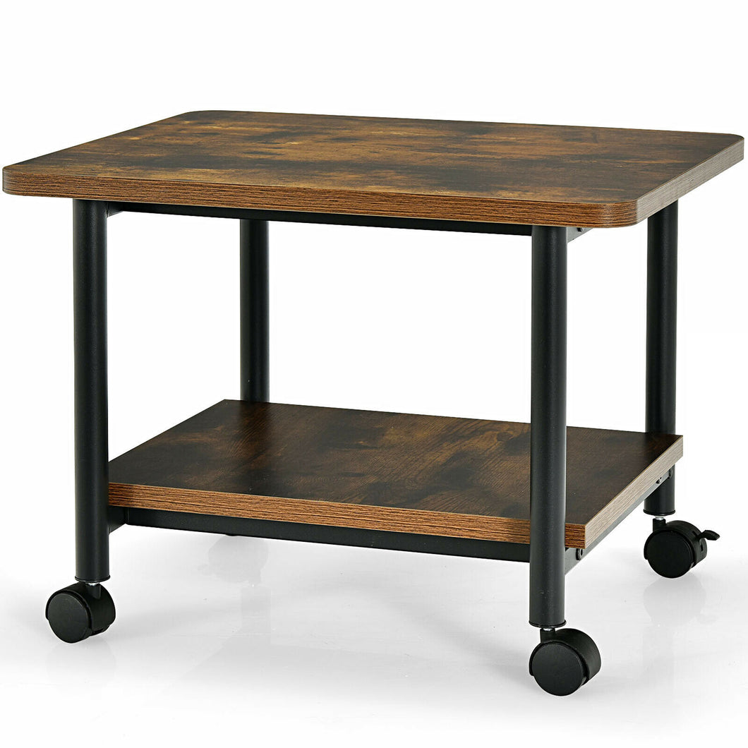 Gymax 2-Tier Rolling Under Desk Printer Cart Machine Stand Storage Rack Brown