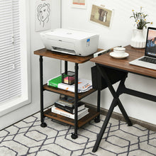Load image into Gallery viewer, Gymax 3-Tier Rolling Adjustable Printer Cart Machine Stand Storage Rack Brown
