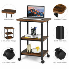 Load image into Gallery viewer, Gymax 3-Tier Rolling Adjustable Printer Cart Machine Stand Storage Rack Brown
