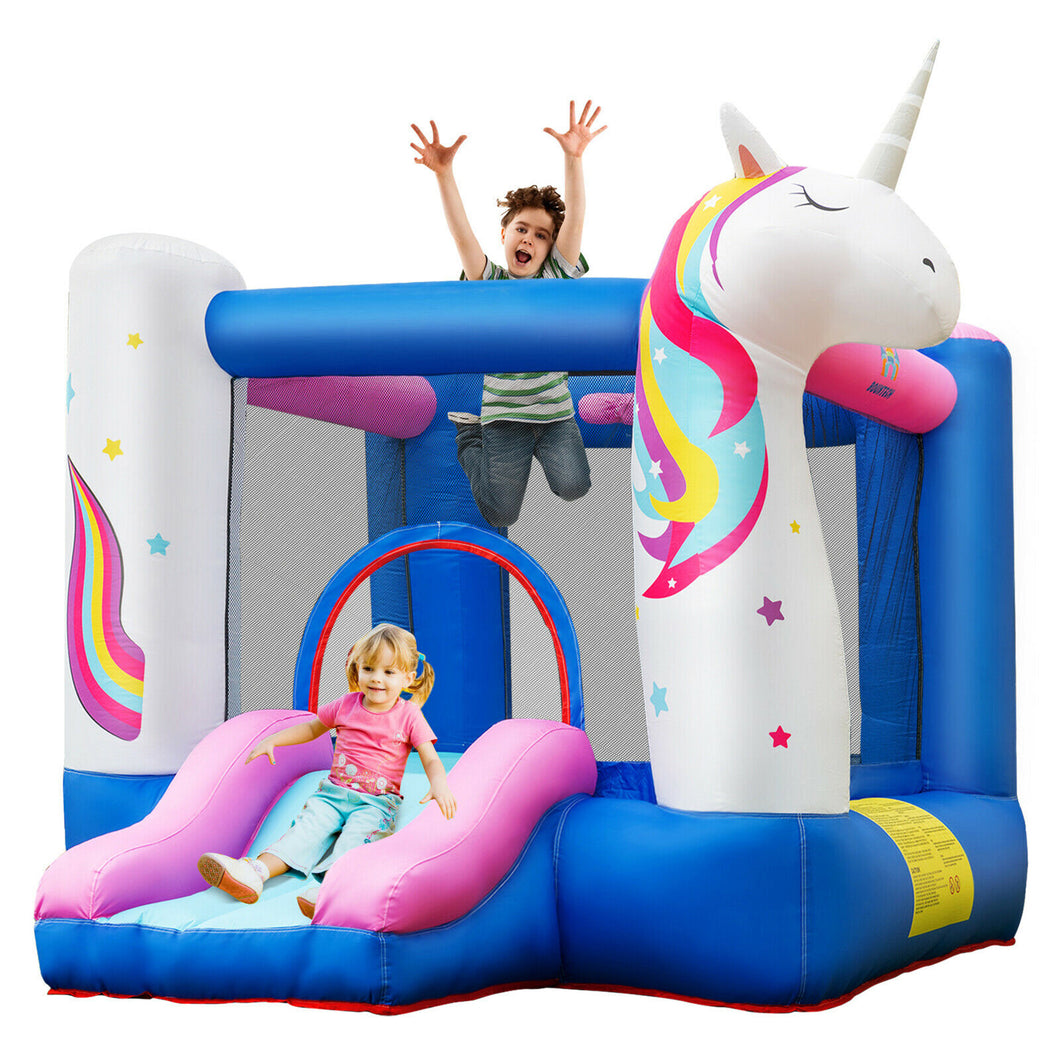 Gymax Slide Bouncer Inflatable Jumping Castle Basketball Game Without Blower