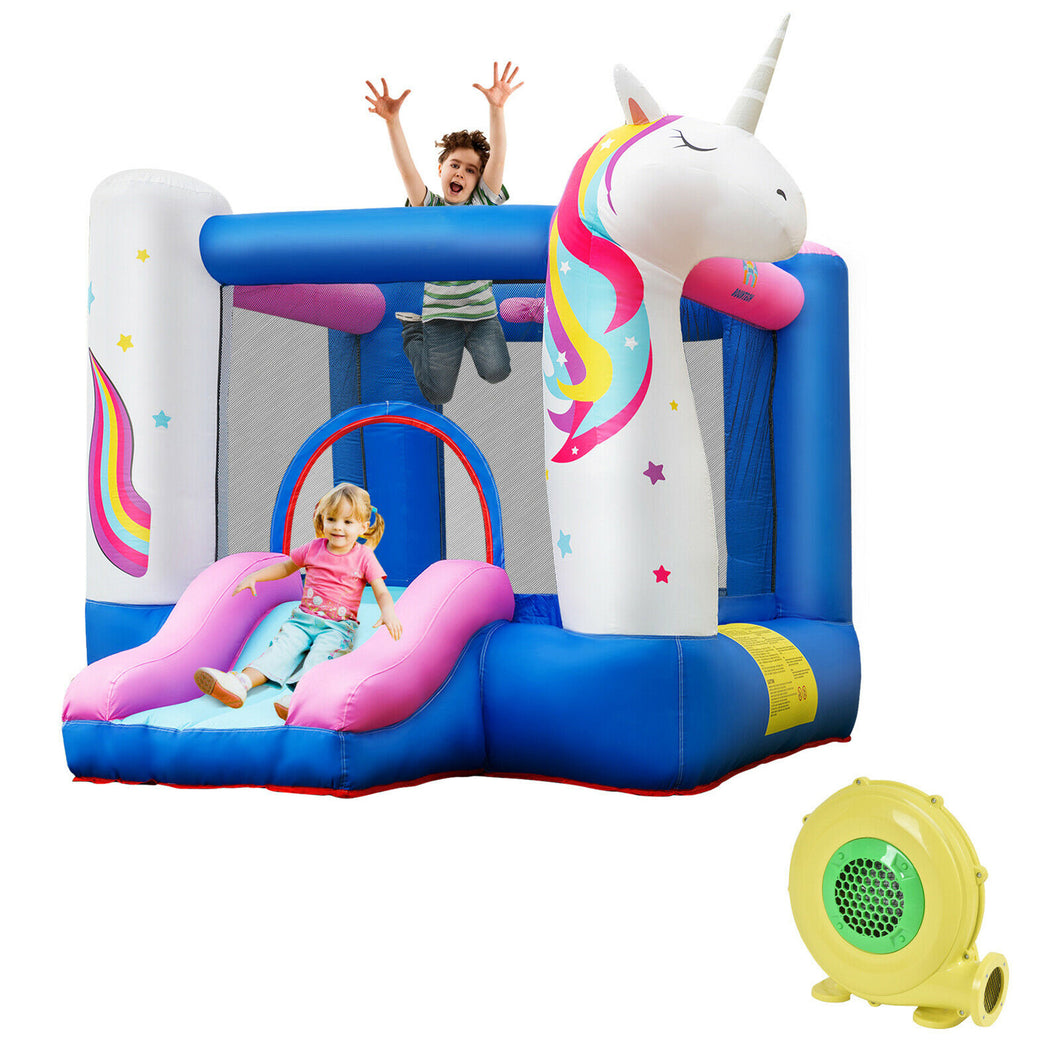 Gymax Slide Bouncer Inflatable Jumping Castle Basketball Game w/ 480W Blower