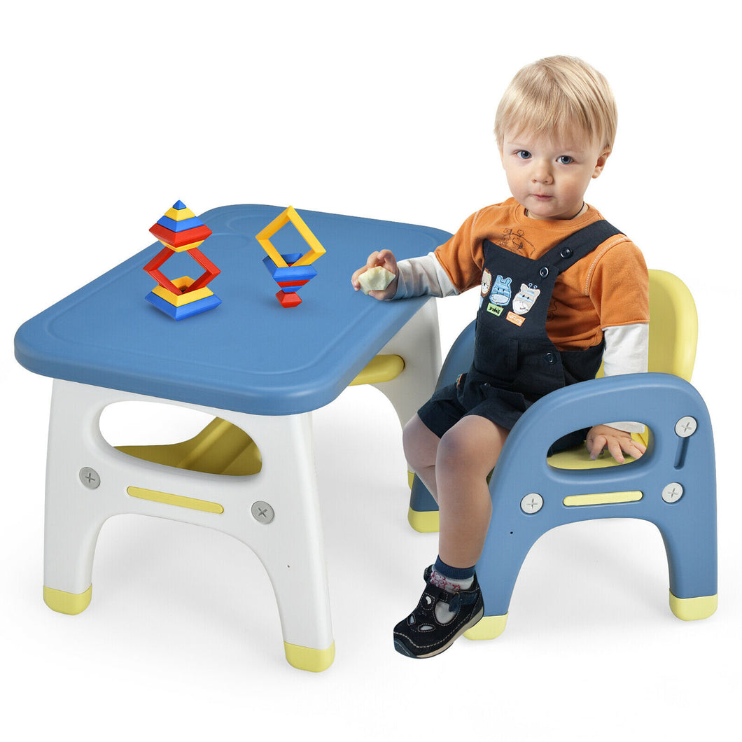 Gymax Kids Dinosaur Table and Chair Set Activity Study Desk w/ Building Blocks