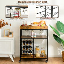 Load image into Gallery viewer, Gymax 3-Tier Rolling Kitchen Serving Cart Utility Trolley w/ Wine Bottle Rack
