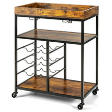 Load image into Gallery viewer, Gymax 3-Tier Rolling Kitchen Serving Cart Utility Trolley w/ Wine Bottle Rack
