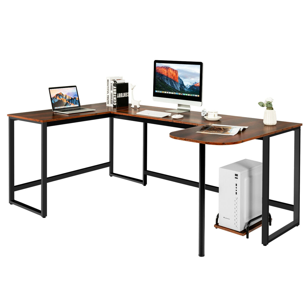 Gymax 79'' U-Shaped Computer Desk Home Office Workstation w/ CPU Stand Brown