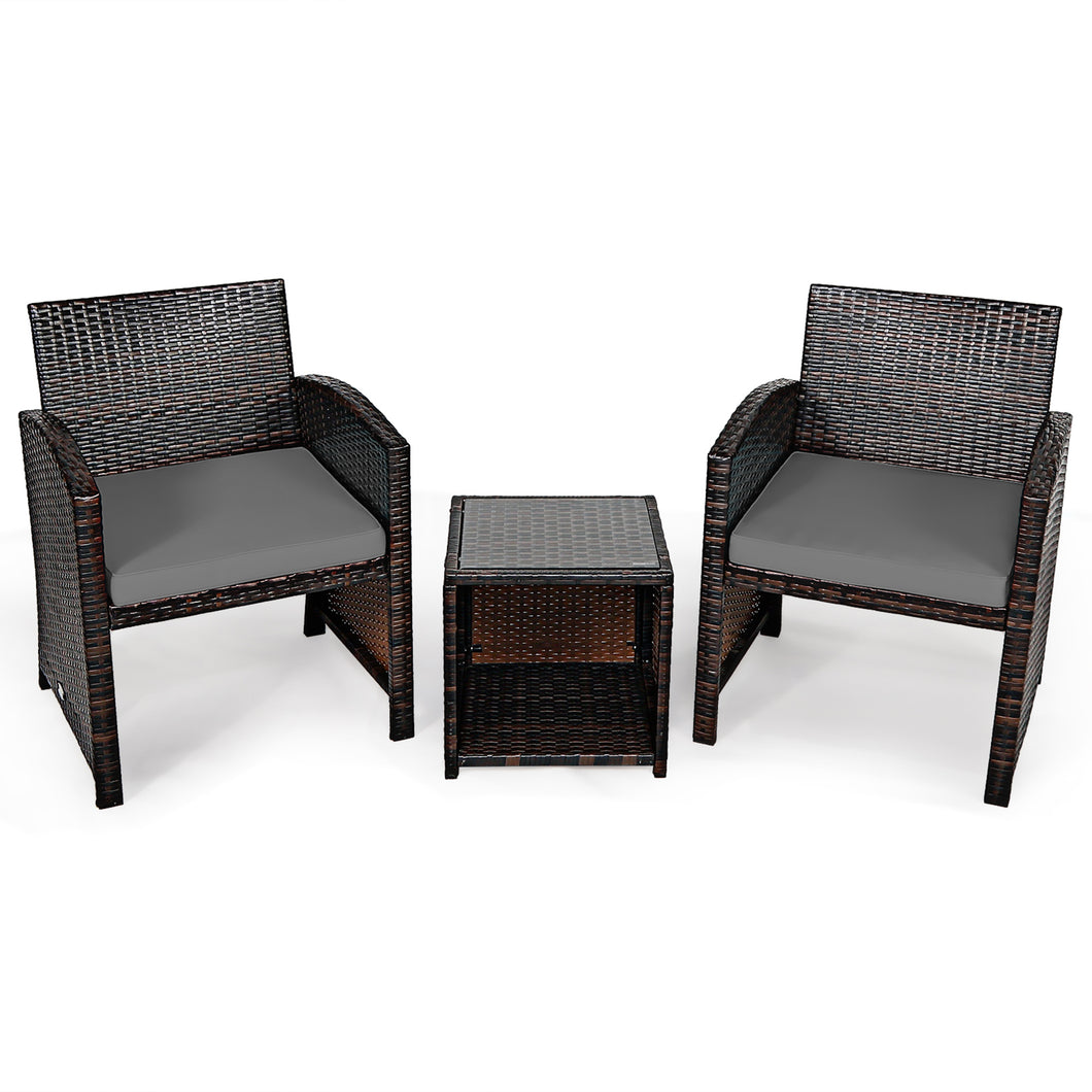 Gymax 3PCS Rattan Patio Conversation Furniture Set Yard Outdoor w/ Cushions