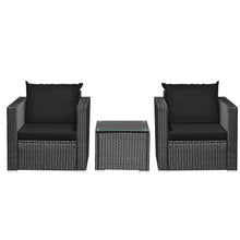 Load image into Gallery viewer, Gymax 3PCS Rattan Patio Conversation Furniture Set Outdoor w/ Black Cushions
