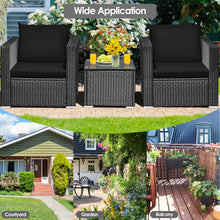 Load image into Gallery viewer, Gymax 3PCS Rattan Patio Conversation Furniture Set Outdoor w/ Black Cushions
